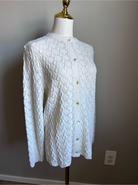 Vintage White Knit Button-Front Cardigan made in Canada fall layer grannycore